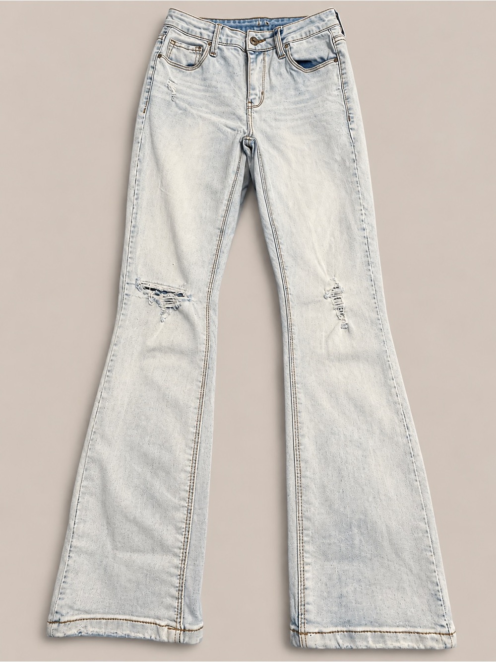 True Craft Light Blue Distressed Flare Jeans